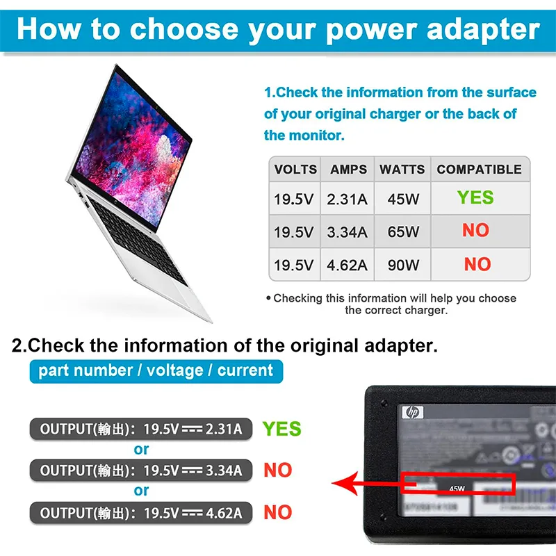 45W Charger for HP Laptops with Barrel Connector (4.5*3.0 mm Blue Tip) - Image 3