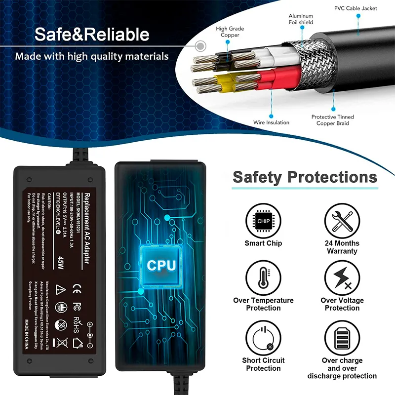 45W Charger for HP Laptops with Barrel Connector (4.5*3.0 mm Blue Tip) - Image 4