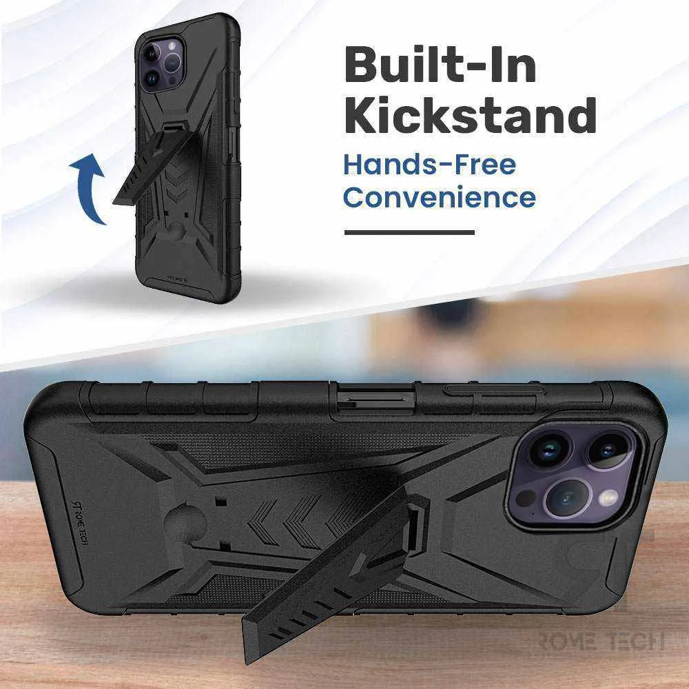Apple iPhone 14 Pro Max Dual-Layer Holster Case with Kickstand - Image 5