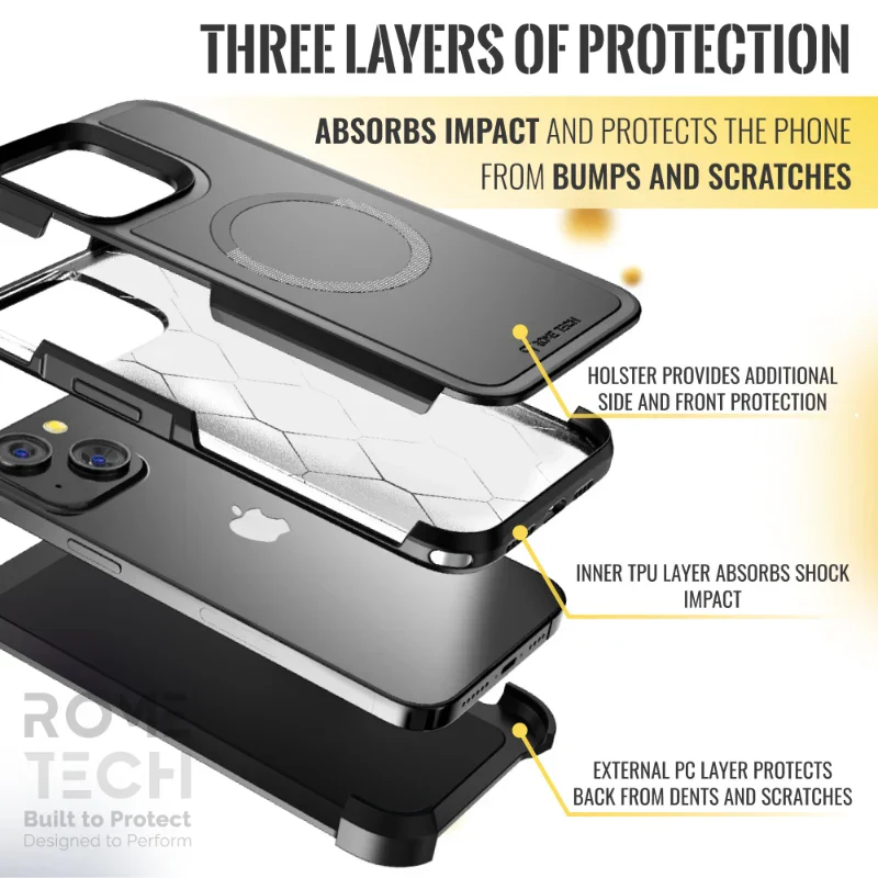 Apple iPhone 15 Pro Dual-Layer Holster Case w/Magsafe + 3-Pack Glass Screen Protector - Image 3