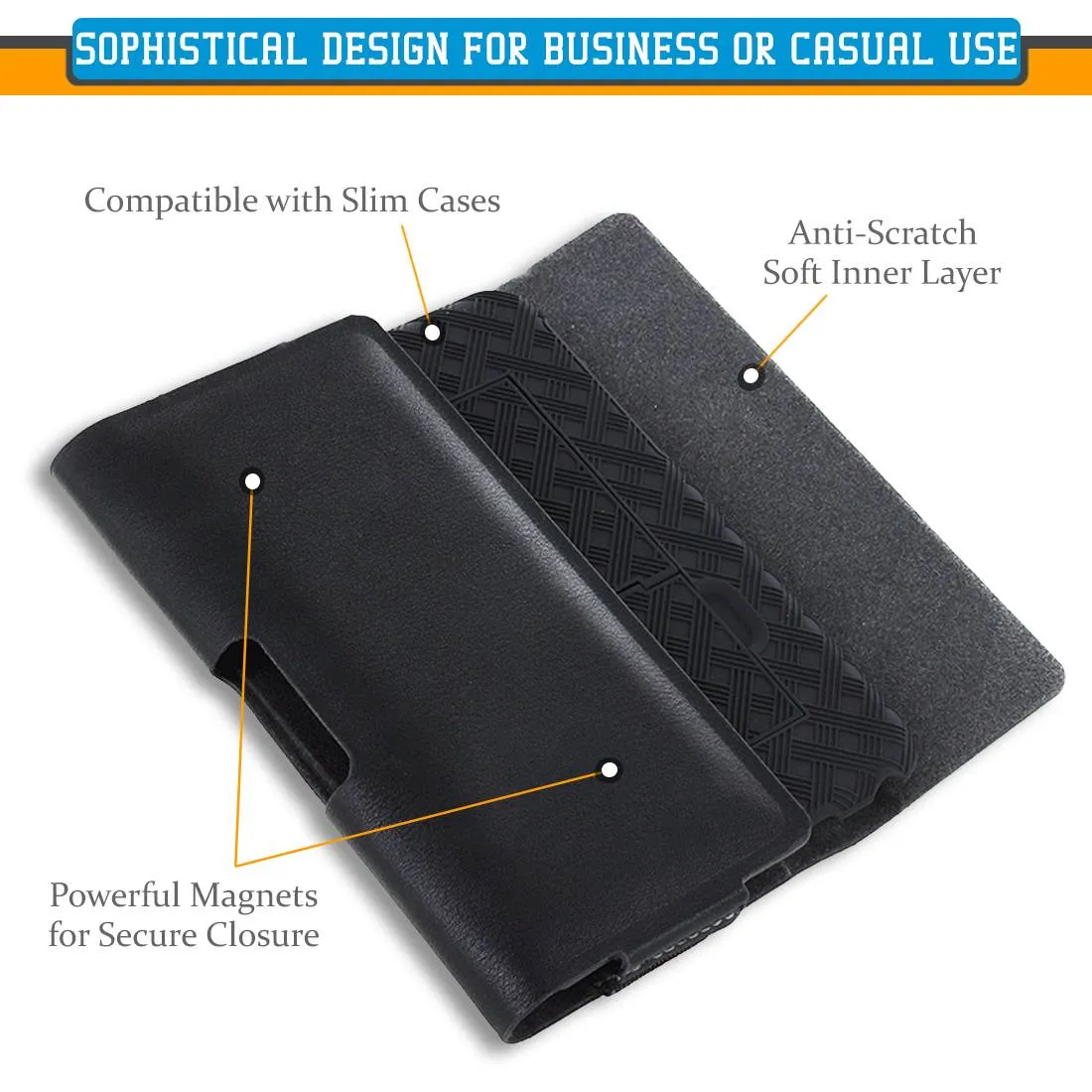 Universal Leather Pouch for Large Phones 6.2 x 3.3 x 1.4 - Black - Image 3