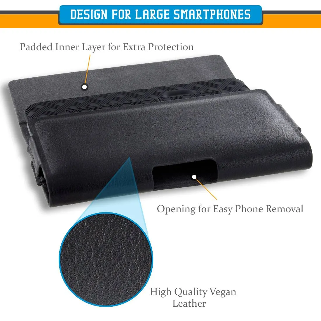 Universal Leather Pouch for Large Phones 6.2 x 3.3 x 1.4 - Black - Image 4
