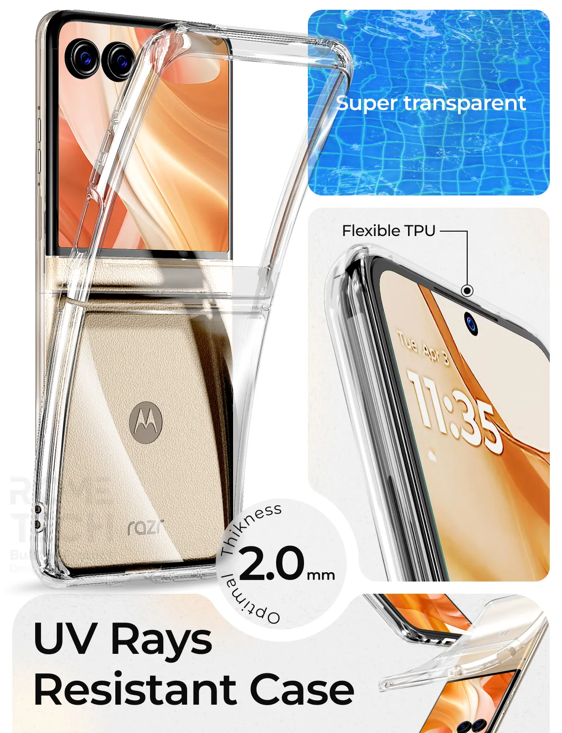 Motorola Razr (2024) / Razr 50 Hybrid Shockproof Clear Slim Acrylic Case Cover Flexible Hinge Rib - Image 3