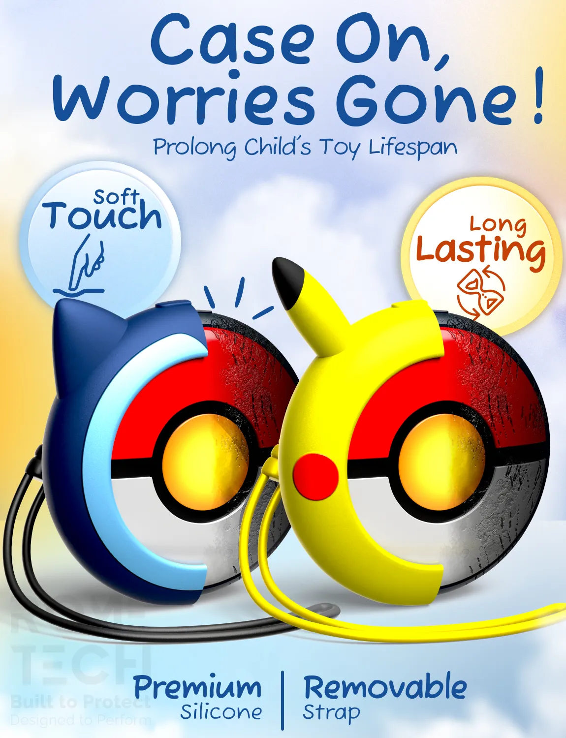 Pokemon GO Plus+ Silicone Protective Case Cover Shell with Lanyard Strap (2 Cases) - Blue and Yellow - Image 3