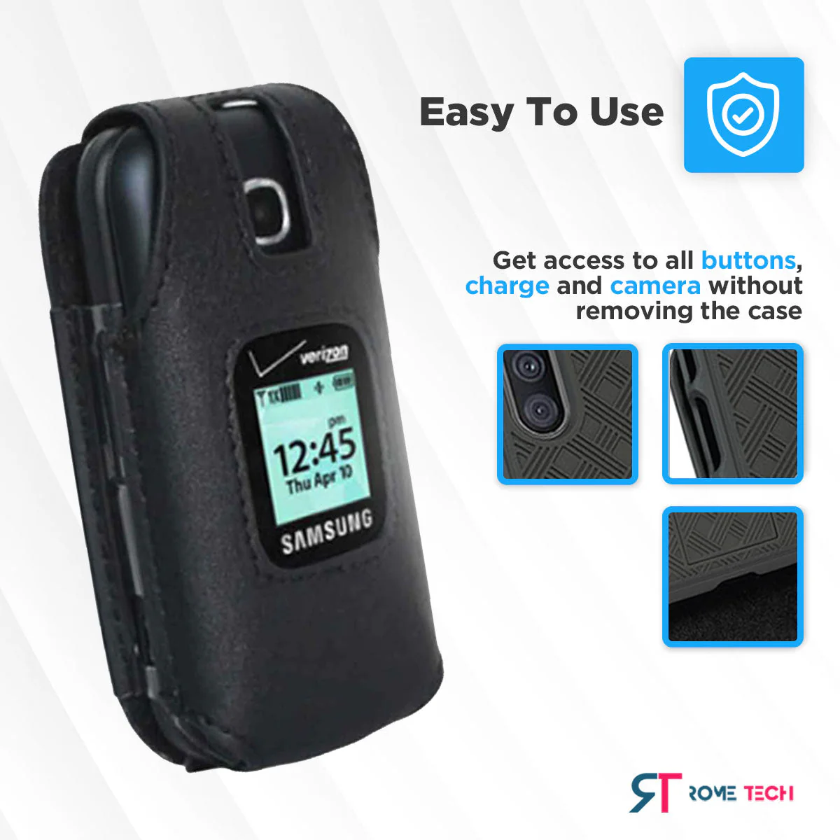 Samsung Gusto 3 Rome Tech Fitted Case with Belt Clip - Black - Image 3